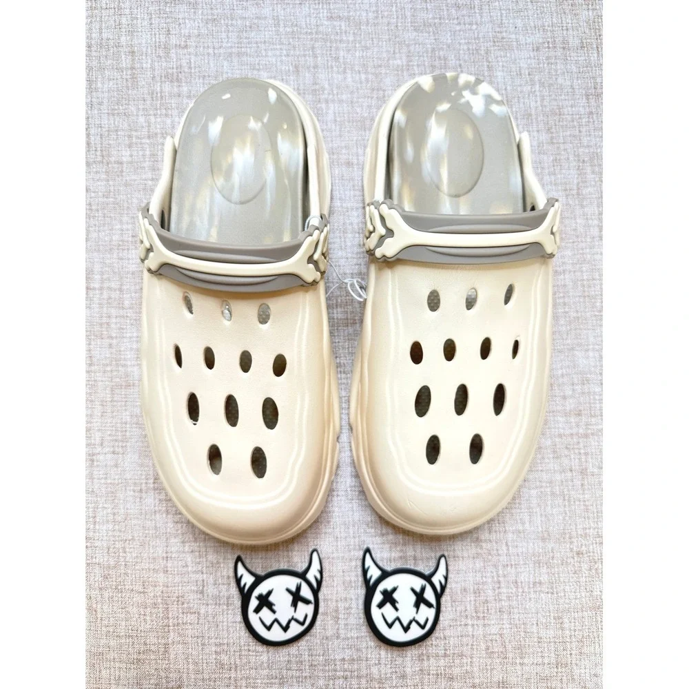 Beige Platform Clogs Bone Strap Devil Charms Marbled Footbed Mens 9-9.5